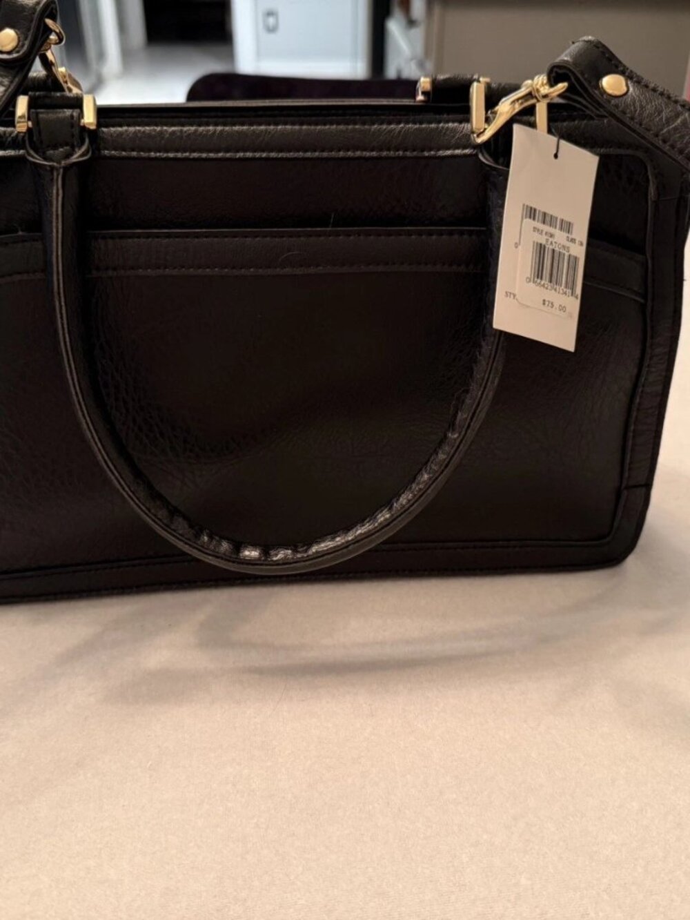 Share Vintage Cornell Black Leather Handbag NOS NWT Eaton’s Canada $75 Tag
